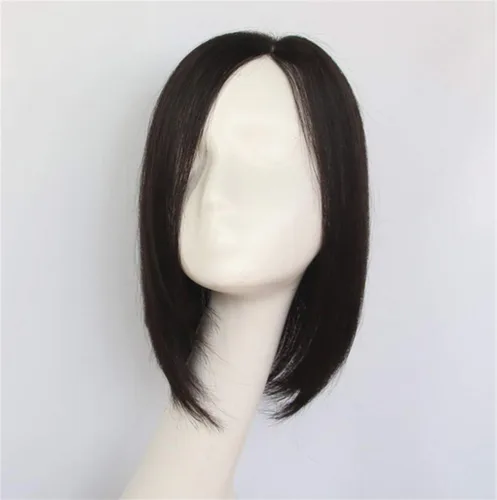 Vista 2 de Peluca de cabello humano grueso con clip de 5 x 5 pulgadas para mujer, color marrón oscuro, 14 pulgadas Café Oscuro