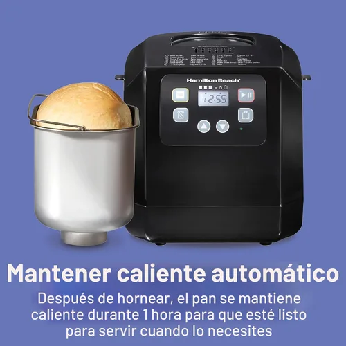 Vista 7 de Máquina de hacer pan automática Hamilton Beach, digital, programable, 12 configuraciones + sin gluten, sartén antiadherente libre de PFAS + pala