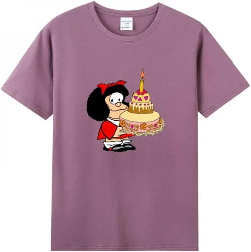 Vista 10 de Camiseta de algodón purificado con pastel de cumpleaños Mafalda para mujer Negro