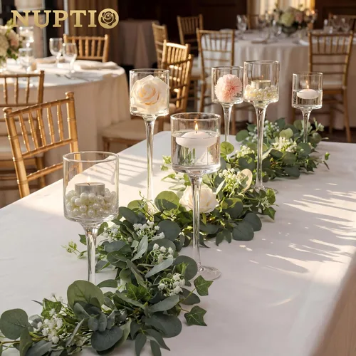 Vista 5 de NUPTIO Portavelas de cristal Tealight: juego de 3 candelabros de tallo largo para centro de mesa de cena, velas flotantes Monet Clear Glass Cups