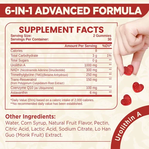 Vista 2 de CoQ10 Gomitas de resveratrol, CoQ10 100 mg con NAD+, TMG, resveratrol y astaxantina, saludable envejecimiento, suave, vegano, sin azúcar, sin OMG