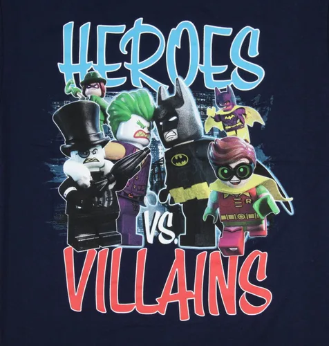 Vista 3 de LEGO Batman The Movie Boys Heroes Vs. Villains - Camiseta de personajes, Azul marino, Grande