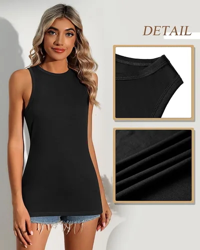 Vista 5 de Riyiper Paquete de 2 camisetas sin mangas para mujer, con espalda cruzada, estilo casual, básicas, holgadas, cuello redondo, camisetas sin mangas
