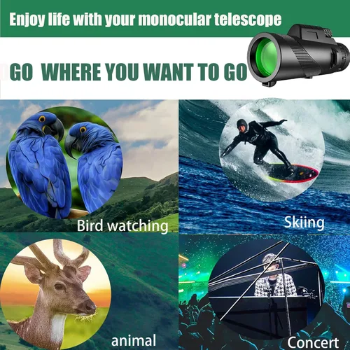 Vista 6 de 12 * 50HD monocular Telescope with Smartphone Adapter, Tripod, high Power monocular, Lightweight monocular Telescope for Bird Watching Trips Green