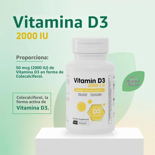 Vista 5 de Vitamina D3 2000 UI Softgels Inmune Bone Muscle Support 100 Count
