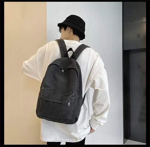 Vista 2 de Mochila de lona para mujeres y hombres, bolsas estéticas vintage, mochila de viaje, mochila bohemia hippie grunge (negro)