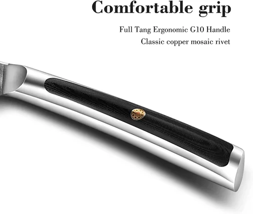 Vista 5 de Sunnecko Cuchillo para Carne de Cocina de 5 Pulgadas, Cuchillo para Carne de Damasco VG-10, Acero Japonés, Cuchillos de Carne No Dentados de Espiga