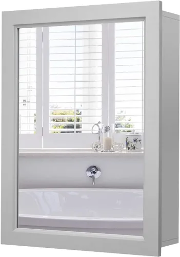 Vista 9 de FUTADA - Botiquín de baño con espejo, organizador de almacenamiento montado en la pared, estante ajustable y puerta individual, gabinete de espejo