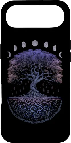 Vista 26 de Funda para iPhone 11 Pro Max Yggdrasil nórdico árbol de la vida vikinga fases de la luna