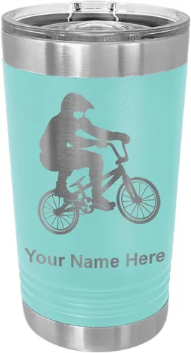 Vista 19 de LaserGram Vaso de pinta aislado al vacío de 16 onzas, conductor BMX, grabado personalizado incluido (negro) Engraved Gift for BMX Rider, Vacuum