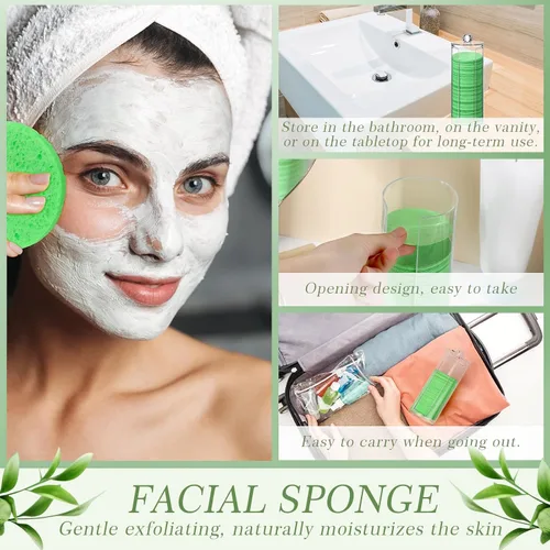 Vista 3 de 120 esponjas faciales comprimidas, exfoliantes faciales naturales, esponjas faciales desechables para limpieza, almohadillas faciales redondas