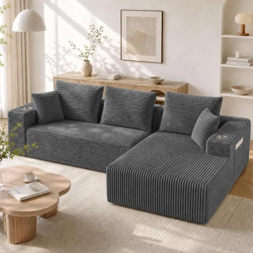 Vista 14 de Sofá modular modular en forma de U de 103 pulgadas con 2 otomanas Negro