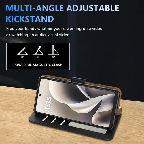 Vista 5 de Funda tipo cartera para Motorola Moto G Power 2026/2025, con bloqueo RFID, de piel sintética, para Moto G Power 2026, cierre magnético, tarjetero