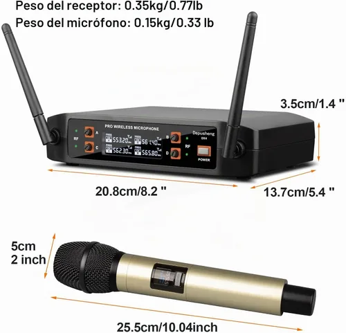 Vista 6 de Depusheng Micrófono inalámbrico DX4 con 4 micrófonos dinámicos UHF profesionales, sistema de micrófono de mano inalámbrico para karaoke, canto