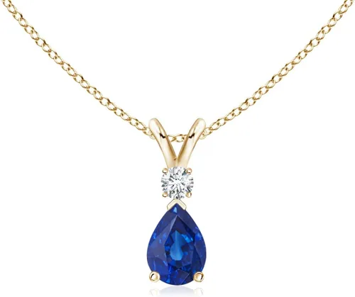Vista 24 de Angara Colgante de lágrima de zafiro azul natural con diamante en plata/oro macizo de 14 quilates/platino Cumpleaños, compromiso, aniversario