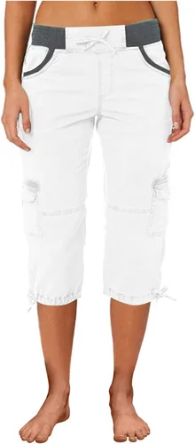 Vista 2 de Pantalones capri tipo cargo para mujer, ligeros, de secado rápido, atléticos, para verano, casuales, con bolsillos