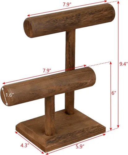 Vista 2 de Ikee Design Torre de exhibición de relojes de pulsera de madera de 2 niveles, soporte de almacenamiento para collar, 7.9 pulgadas de ancho x 4.3