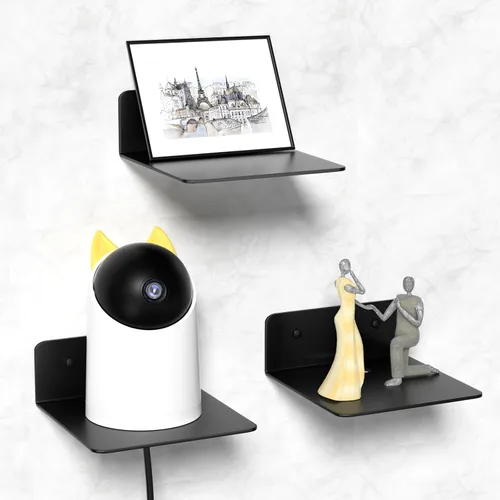 Vista 9 de Wisfame Estantes Flotantes Pequeños para Pared, Estantes de Pared de Metal de 5 Pulgadas - Instalación Adhesiva, Repisas de Exhibición Juego de 2