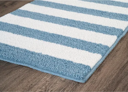 Vista 4 de Garland Rug Beach Stripe Basin - Alfombra de baño lavable a rayas azules, antideslizante, de secado rápido, suave y absorbente, lavable a máquina