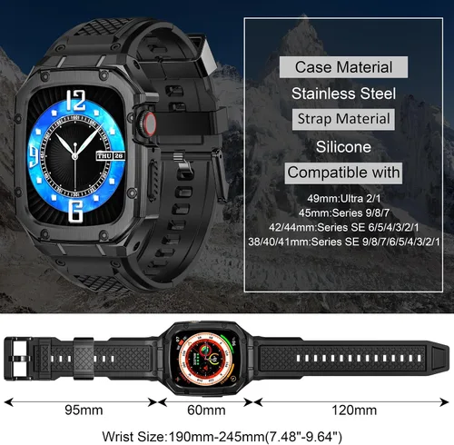 Vista 3 de SUPLINK Caja y Correa de Acero Inoxidable Compatible con Correas de Apple Watch 40mm 41mm 38mm para Hombre, Funda Resistente con Amortiguador
