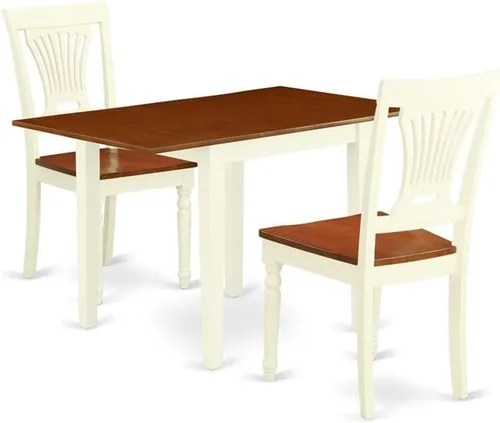 Vista 8 de East West Furniture NDPL3-BCH-W - Juego de mesa de comedor moderno de 3 piezas que contiene una mesa rectangular de madera con gotas y 2 sillas