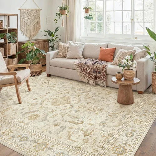 Vista 16 de PureCozy Alfombra de área beige de 2 x 3 pulgadas, lavable, vintage, pequeña, para entrada, cocina, suave, retro, floral, de pelo bajo, tapete
