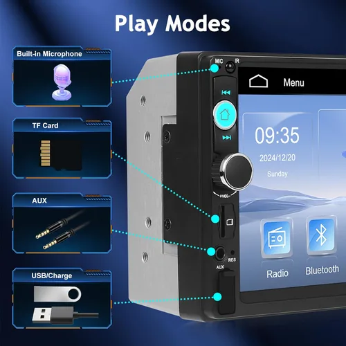 Vista 7 de NHOPEEW Estéreo de auto doble DIN de 7 pulgadas con cámara de respaldo, radio de pantalla táctil de 2 DIN con enlace de espejo con cable, Bluetooth