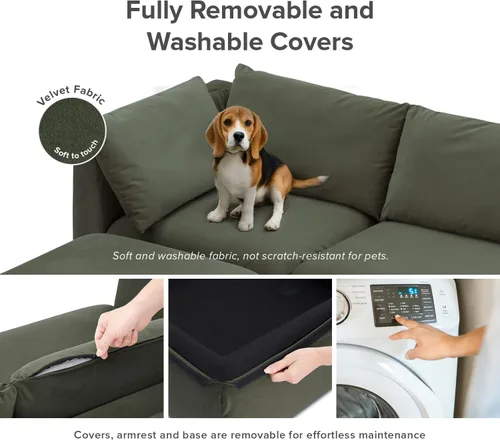 Vista 5 de mopio Sofá Seccional Modular de Gran Tamaño con Fundas Completamente Removibles y Almacenamiento, Convertible en U, Forma de L y Seccional Cama