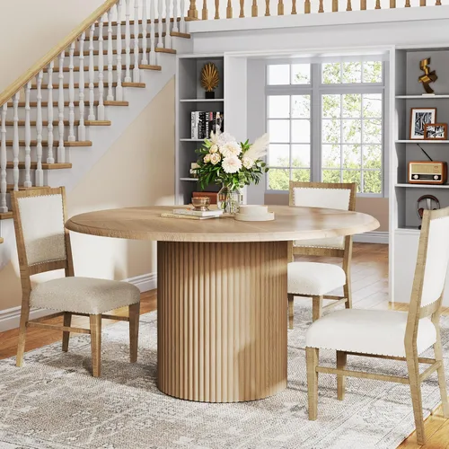 Vista 8 de Tribesigns Mesa de comedor redonda de 47" para 4, mesa de cocina estilo granja con base de metal, mesa de cena pequeña moderna para comedor, cocina