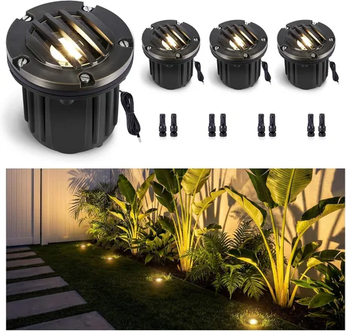 Vista 17 de Gardenreet Luz de pozo de latón - Iluminación de paisaje impermeable para exteriores de 12V LED enterrada, lámpara de bajo voltaje con bombilla