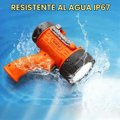 Vista 4 de YIERBLUE Foco recargable, linterna recargable de mano de 200,000 lúmenes, IP67 resistente al agua 12 horas de funcionamiento para navegación Naranja