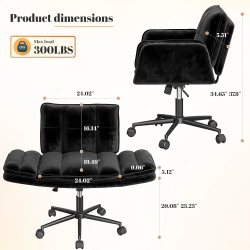 Vista 2 de Silla cruzada con ruedas, silla de oficina ergonómica con reposabrazos abatibles para mascotas, silla de tocador para dormitorio, sala de maquillaje