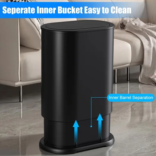 Vista 5 de Anzoymx Botes de basura de baño de acero inoxidable de 1.8 galones, bote de basura pequeño con tapa emergente, papelera estrecha de metal, juego