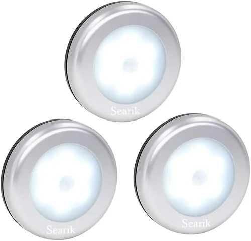 Vista 9 de 6 piezas de luz nocturna con sensor de movimiento para interiores, inalámbrica, funciona con pilas, luces de paso inalámbricas para debajo