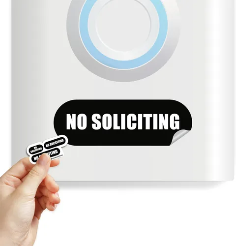 Vista 5 de Letrero pequeño de No Soliciting para casa, 9 tamaños pequeños compatibles con la mayoría de timbres de video, calcomanías mate resistentes a