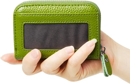 Vista 5 de RFID bloqueo 12 ranuras tarjeta de crédito titular cuero acordeón cartera