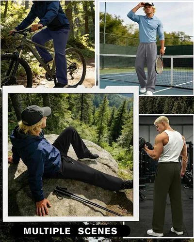 Vista 4 de August Alley Paquete de 4 pantalones deportivos para hombre, grandes y altos, delgados, atléticos, con parte inferior abierta, con cordón y bolsillos