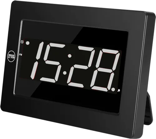 Vista 8 de Reloj de pared digital con pilas, pantalla LED, reloj despertador digital con pilas, brillo ajustable, 12/24 horas