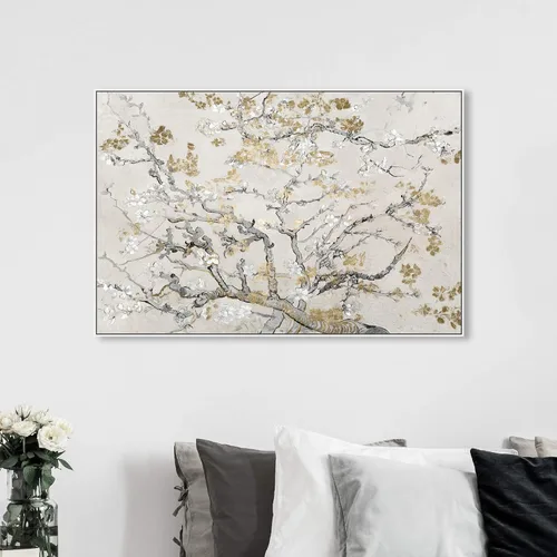 Vista 5 de The Oliver Gal Artist Co. Lienzo enmarcado clásico y figurativo para pared, impresiones con texto en inglés "Van Gogh Blossoms Inspiration Light