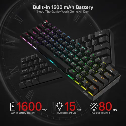 Vista 7 de Redragon K530 Pro Draconic - Teclado mecánico RGB 60% inalámbrico, Bluetooth2.4Ghzcable 3 modos 61 teclas teclado compacto para juegos con enchufe