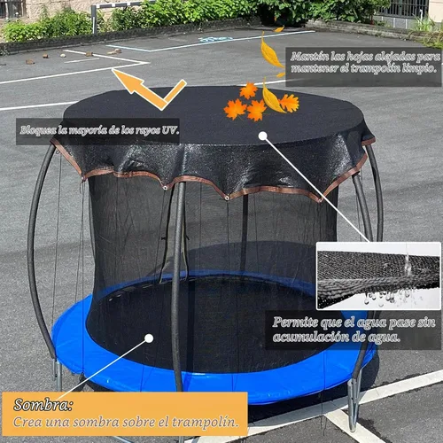 Vista 4 de Funda de sombra para cama elástica redonda de 10 pies, cubierta redonda para cama elástica al aire libre para protección solar y bloqueo de hojas