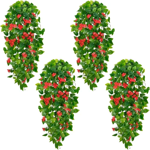 Vista 15 de BLEUM CADE Plantas colgantes falsas, 2pcs plantas colgantes artificiales en maceta, enredaderas de mandala falsas, plantas colgantes vegetación