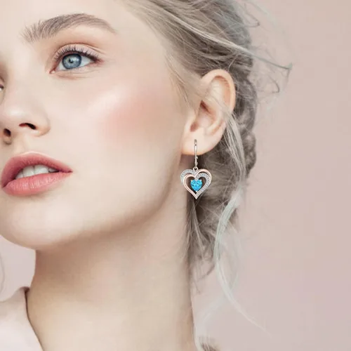 Vista 3 de Raymard Aretes de corazón para mujer, plata de ley 925 colgantes, piedra natal con corte de corazón, joyería para mujer