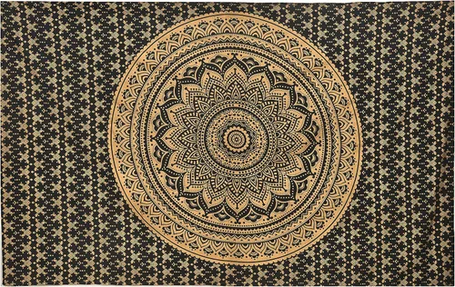 Vista 9 de ANJANIYA - Tapiz para colgar en la pared, diseño de mandala, nuevo sombreado dorado, decoración de dormitorio, metálico, hippy, arte de muro