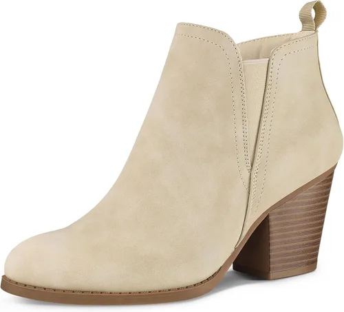 Vista 12 de mysoft Botines de tobillo para mujer con corte en V, panel elástico lateral, tacón grueso apilado con cremallera lateral Patrón de serpiente negro.