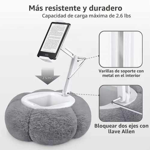 Vista 2 de CreaDream - Soporte de almohada en forma de calabaza para tableta, Kindle, iPad, soporte ajustable para teléfono con almohada para regazo y cama