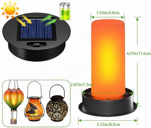 Vista 2 de Paquete de 2 luces solares de repuesto con llama parpadeante, piezas de luz solar impermeables para exteriores para faroles de globo de aire