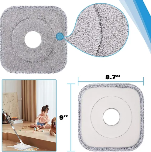 Vista 5 de Almohadillas de fregona para limpieza de suelos, 2 recambios de almohadillas para trapeador para superficie de madera dura, reutilizables