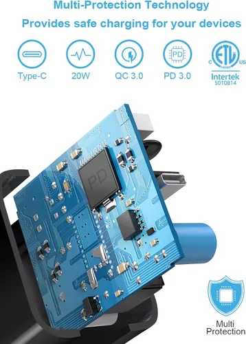 Vista 4 de Cargador súper rápido para iPhone 14, 13, 12, 11, paquete de 20 W, cargador de pared USB C rápido de 20 W, con cable de carga rápida de 6 pies