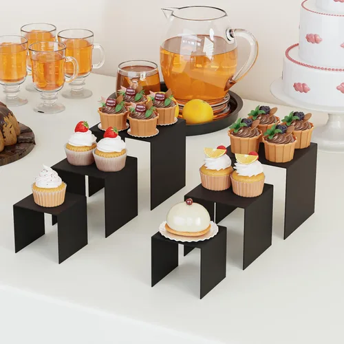 Vista 4 de Soporte de Exhibición Cuadrado de Acrílico Elevado para Cupcakes, Artes y Manualidades (Negro, 8P-4INCH)